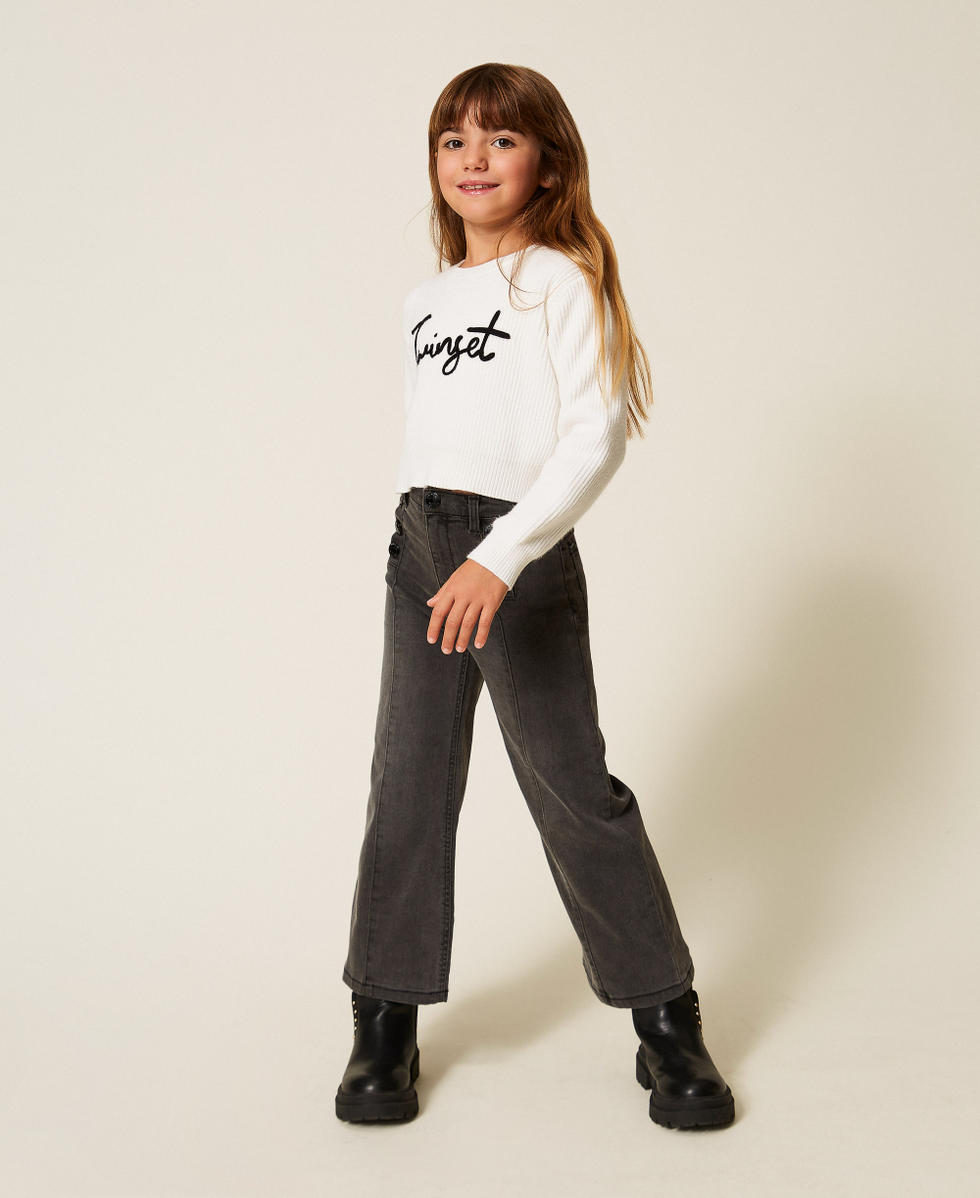 Pull pour fille avec logo brod&eacute; Off White Fille 252GB3040_00526_T0