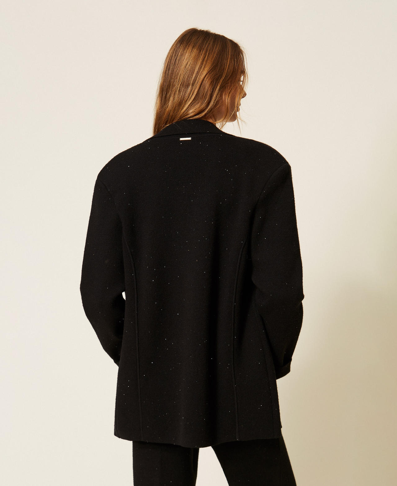 Giacca in maglia con paillettes Nero Donna 262LI3PAA_00006_03