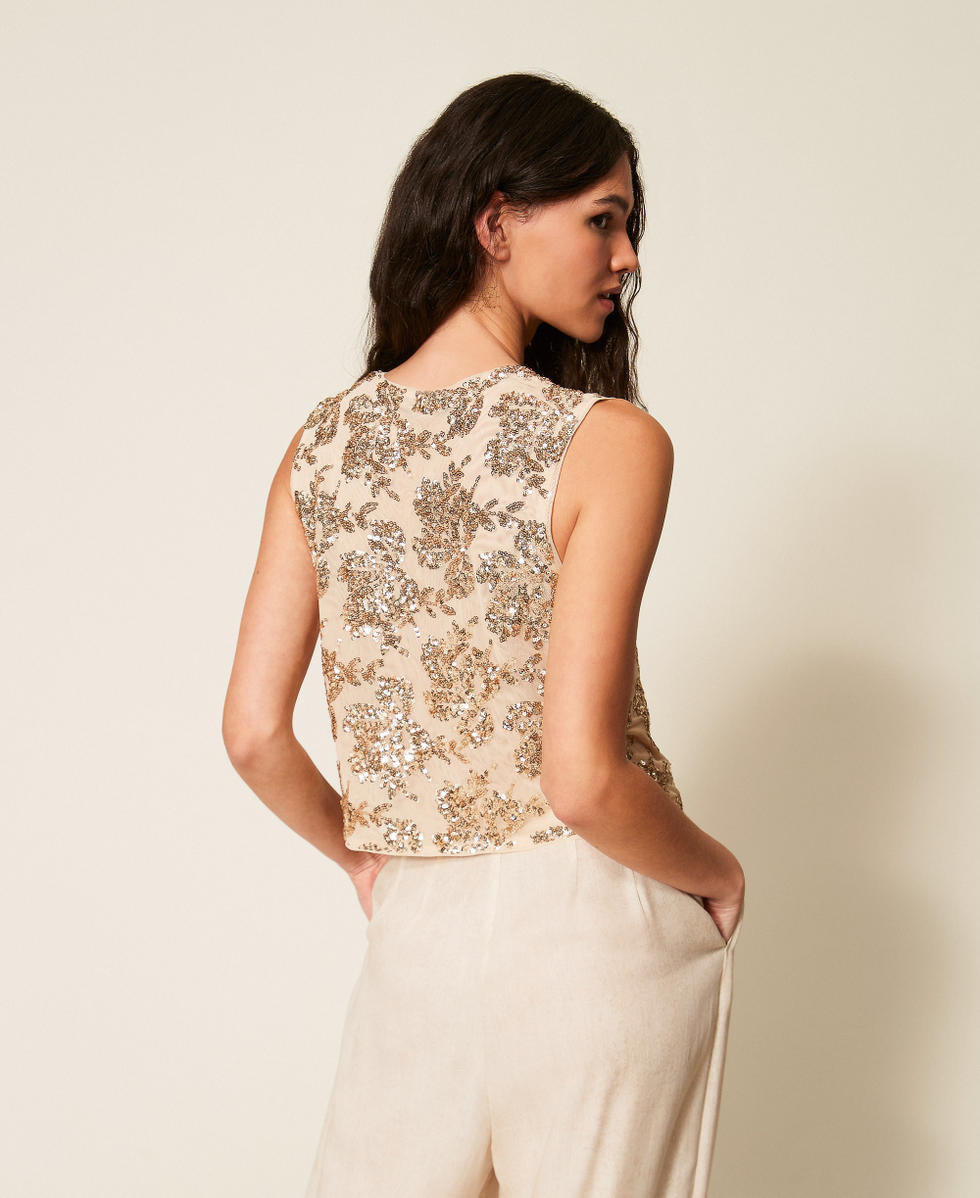 Tulle waistcoat with sequins Cashew Beige Woman 261AT2140_13362_03