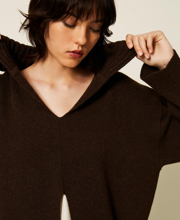 Wool blend maxi jumper with slit
