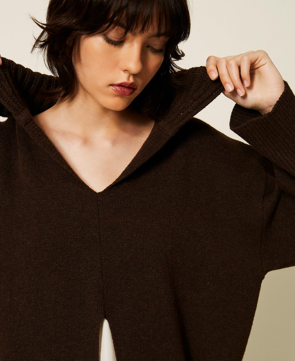 Maxijersey de lana mixta con abertura Darkness Brown Mujer 262TP3555_13411_PD