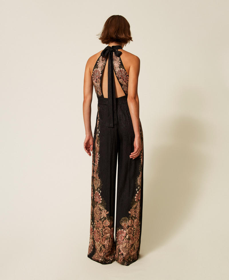 Long jacquard jumpsuit  with print Black/Rust Brown Paisley Print Woman 252TP2044_12742_03