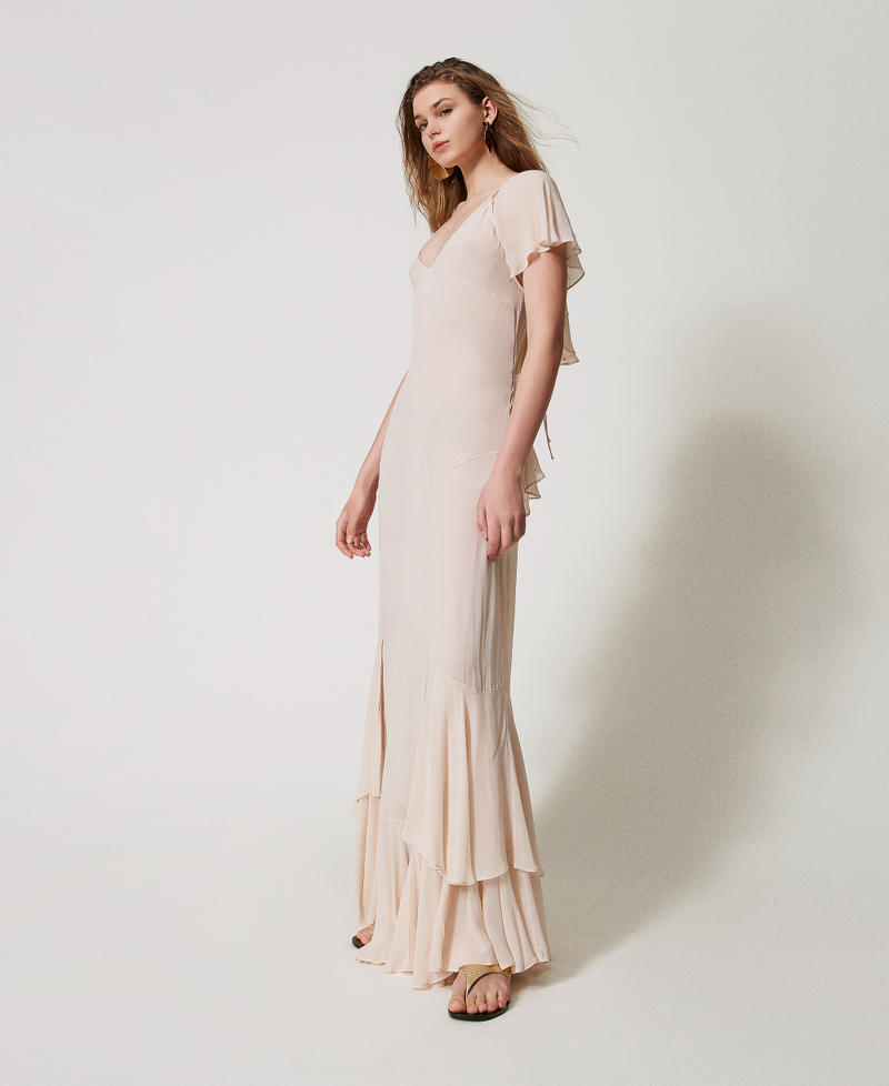 Long georgette dress with ruffles