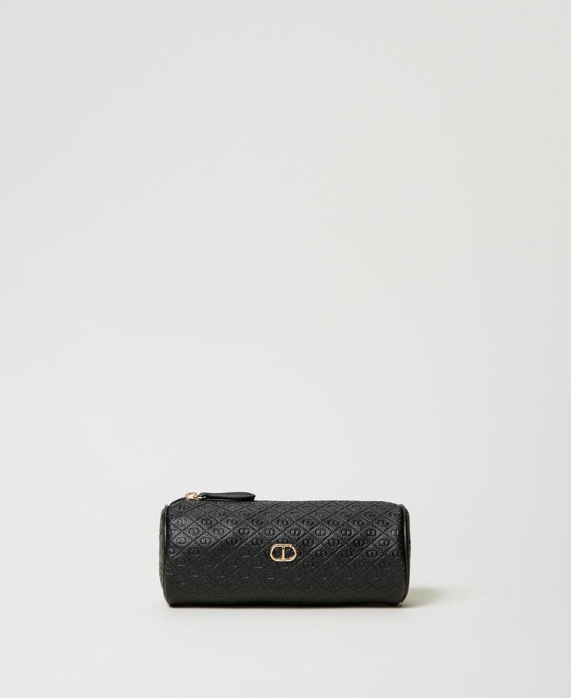 Cylindrical beauty pouch with Oval T logo all over Black Woman 251TH7043_00006_01