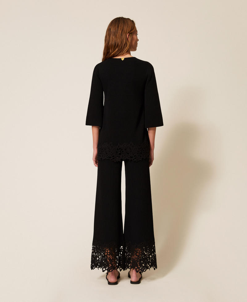 Strickhose mit Spitze Schwarz Frau 261LB3GBB_00006_03