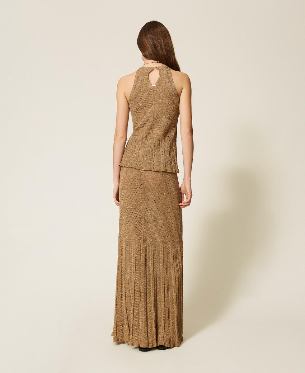 Gonna lunga in maglia di lino con lurex Golden Green Lurex Donna 261TT3211_12454_03