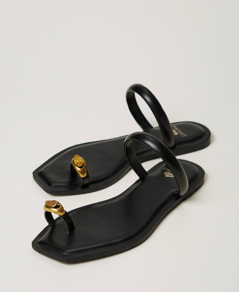 Slide sandals with jewel detail Black Woman 251LBP012_00006_02