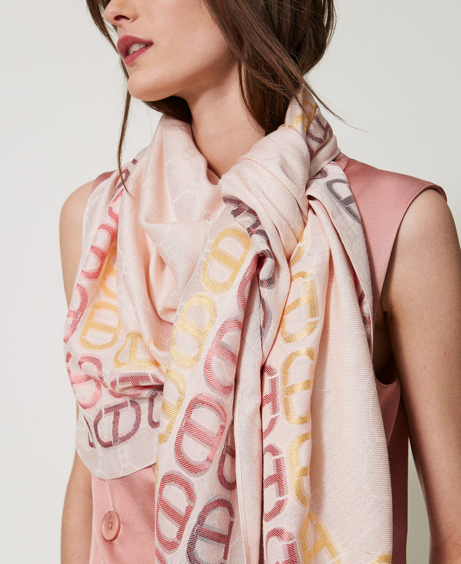 Jacquard keffiyeh with multicoloured Oval T Parisienne Pink Multicolour Jacquard Woman 251TA4230_12214_0T