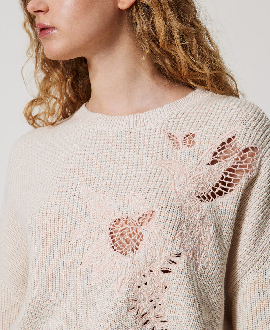 Jumper with inlaid embroidery Light Natural Woman 251TP3581_12227_04