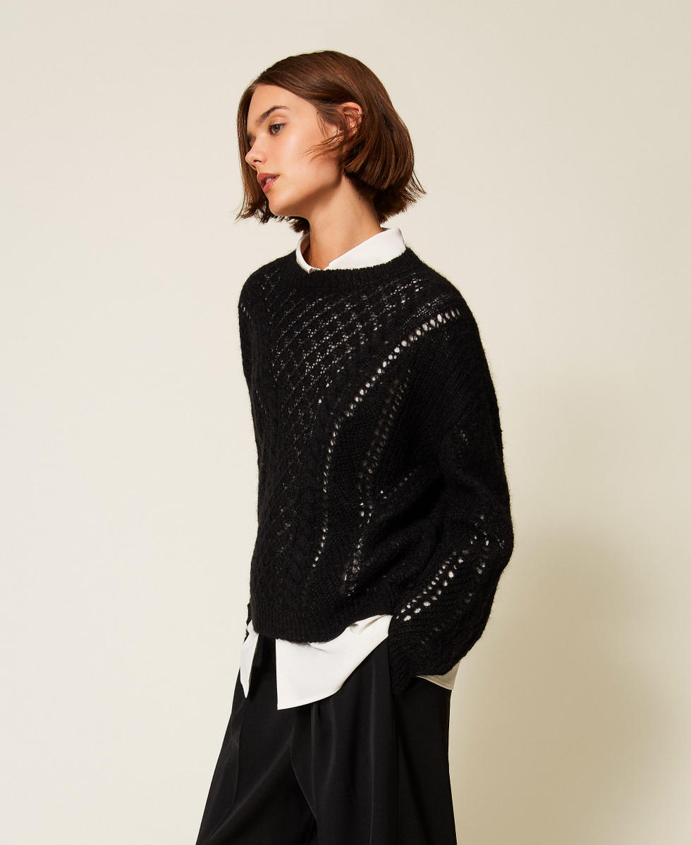 Mohair blend open work jumper Woman, Black | TWINSET Milano