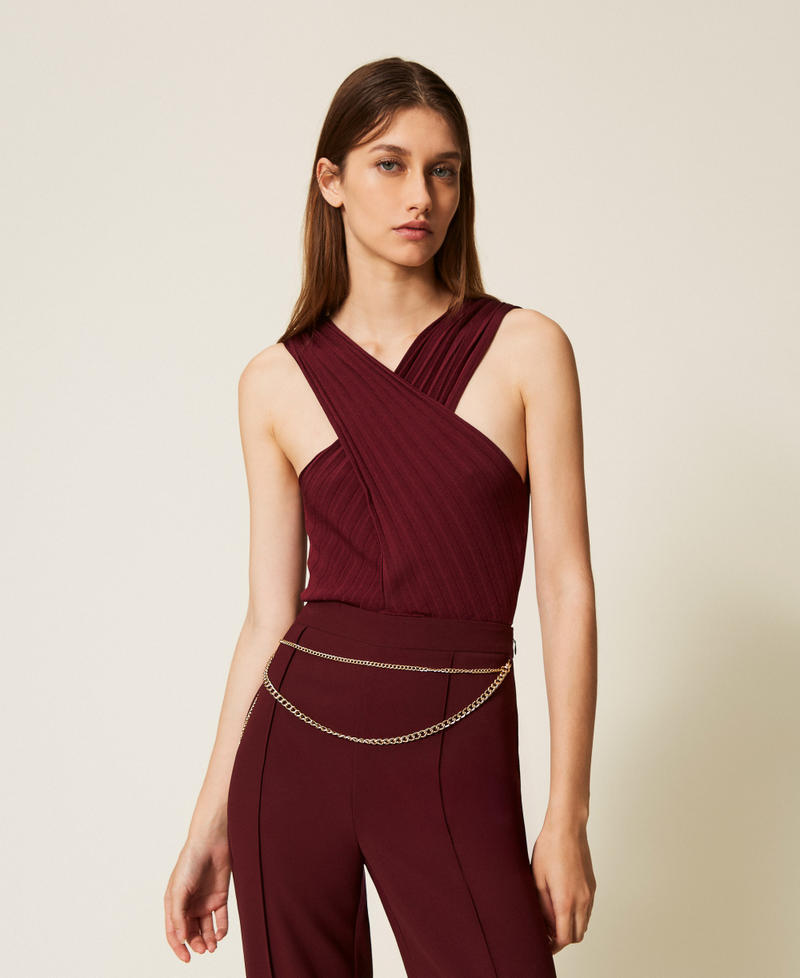 Knitted bodysuit with crossover Light Winetasting Woman 252TP3161_12367_02