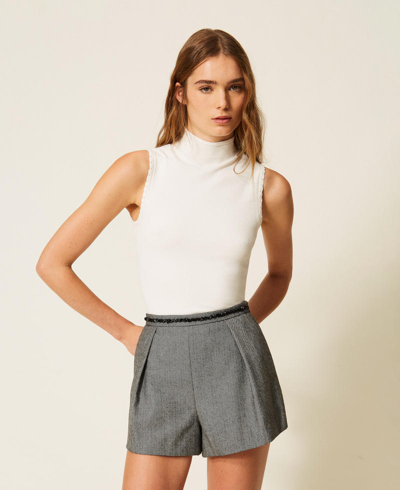 Top in maglia con dettagli crochet Bianco Neve Donna 262TP3034_00282_01