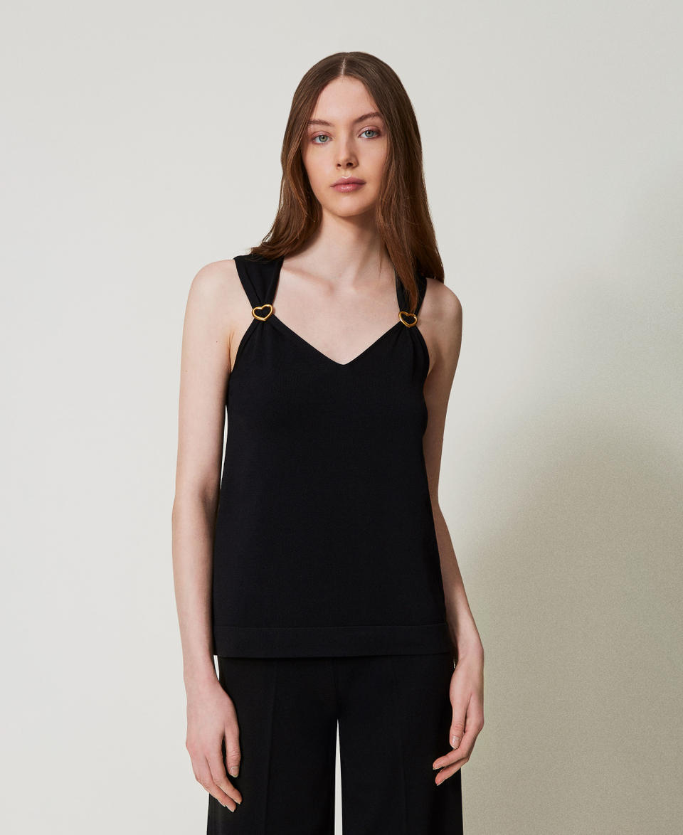  Knit top with heart sliders Black Woman 251LL3DAA_00006_01