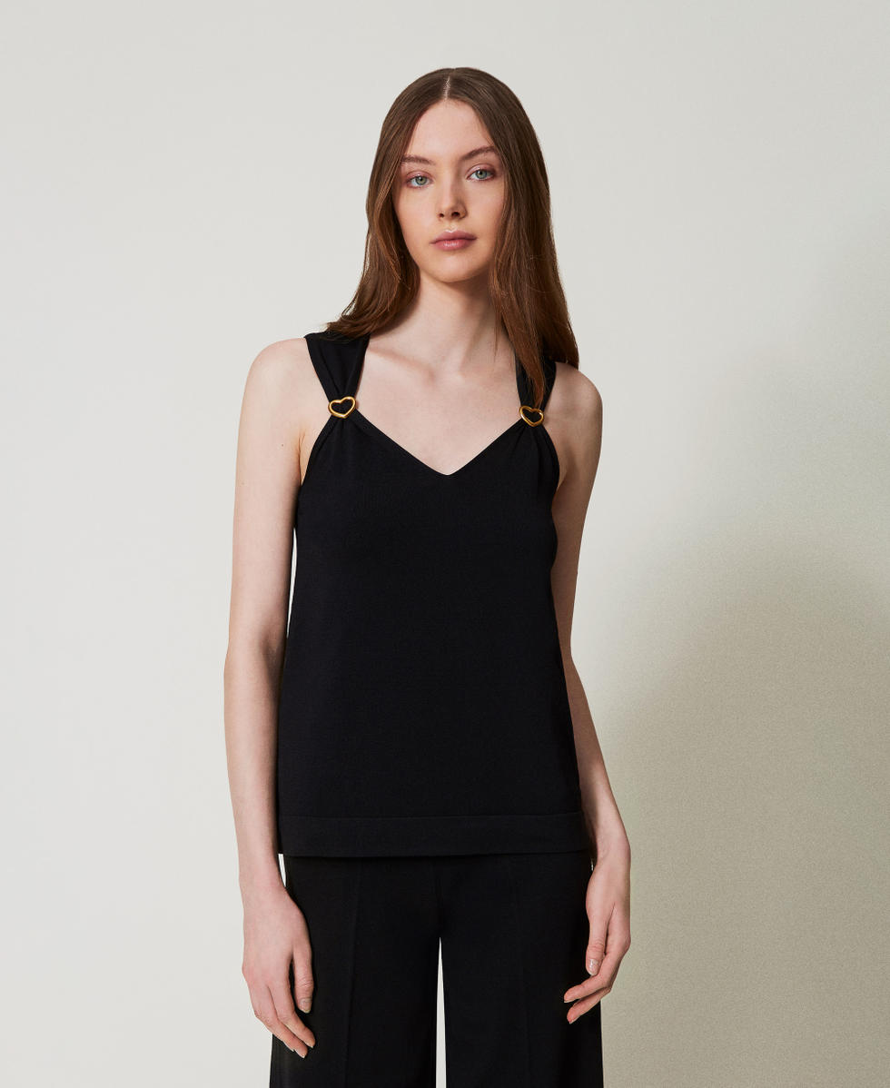  Knit top with heart sliders Black Woman 251LL3DAA_00006_01