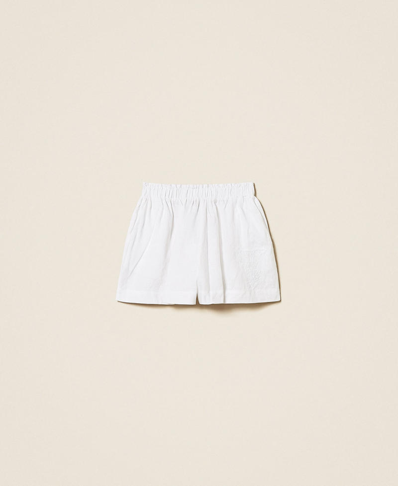 Shorts aus Leinen mit gesticktem Logo Wei&szlig; Frau 261TT2304_00001_S0