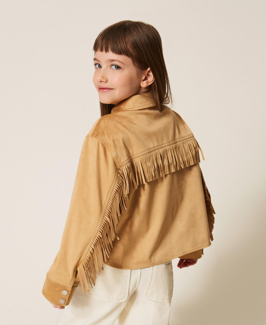 Suede jacket with fringes Safari Beige Girl 261GJ2140_13191_03