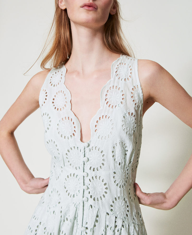 Long dress in broderie anglaise Water Green Woman 251TT2360_12371_05