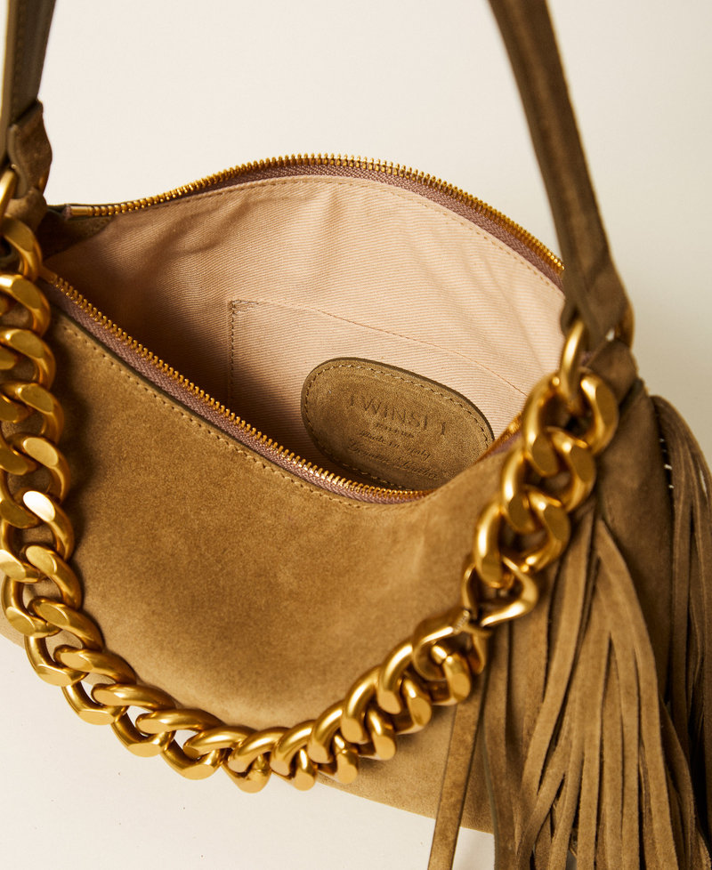 Medium Liliane suede bag with fringes Olive Drab Woman 262TB7205_13802_04