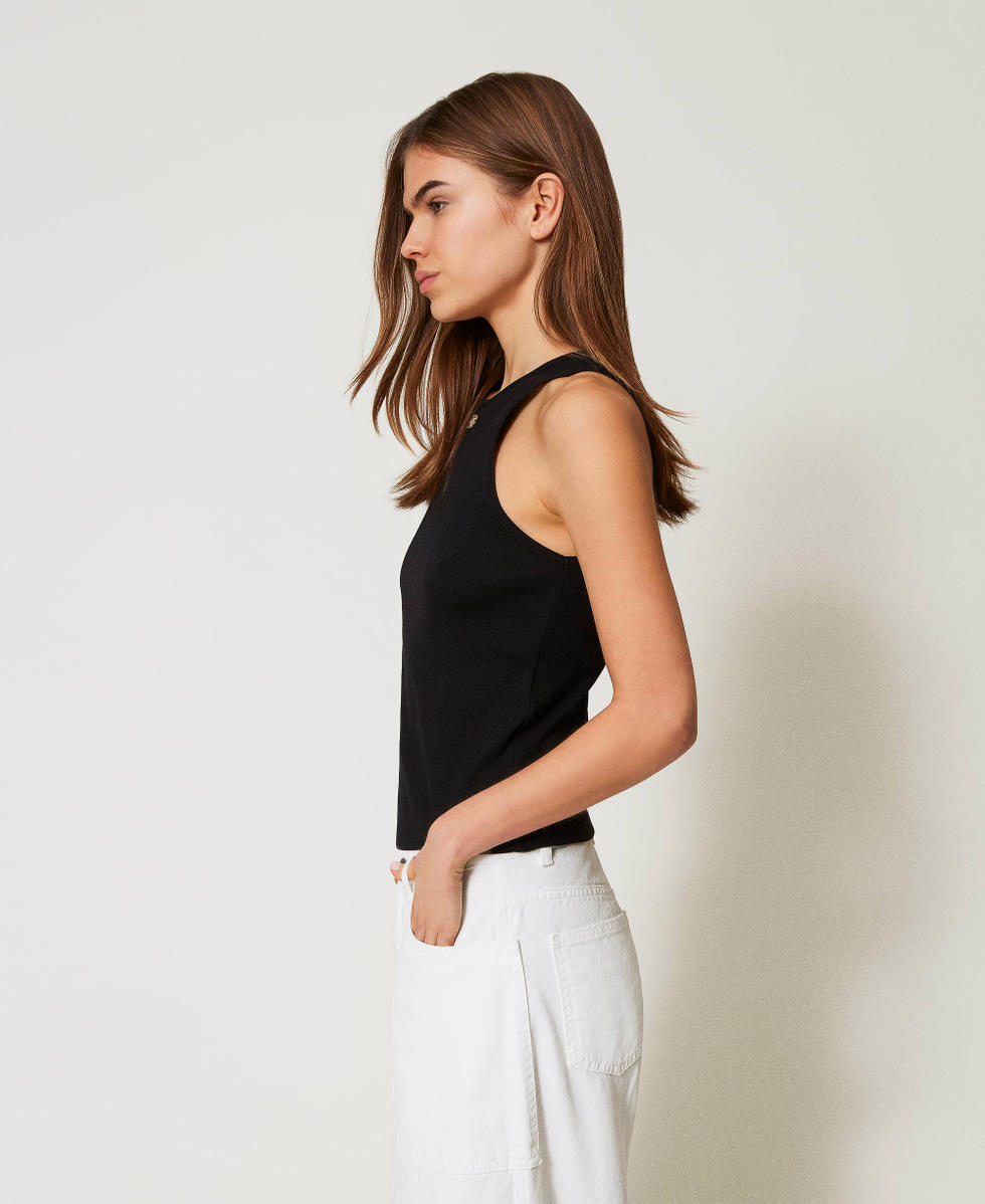 Fitted ribbed top with Oval T Black Woman 251TP2550_00006_02