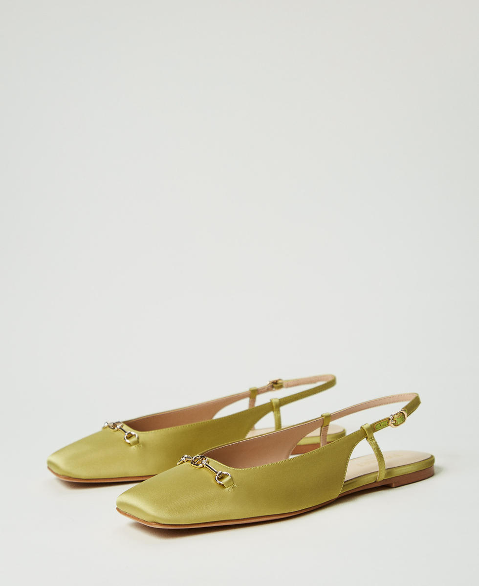 Ballerines slingbacks en satin Vert &laquo;&nbsp;Avocado Oil&nbsp;&raquo; Femme 251TCP082_12117_02