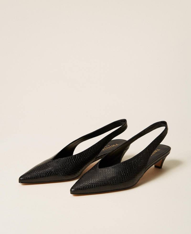 Slingback-Pumps aus Leder Pythonprint Schwarz Frau 262TCP150_13697_02