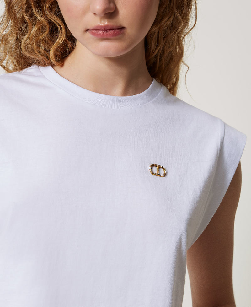 T-shirt cropped con logo Oval T di strass Bianco Donna 251TT2043_00001_04