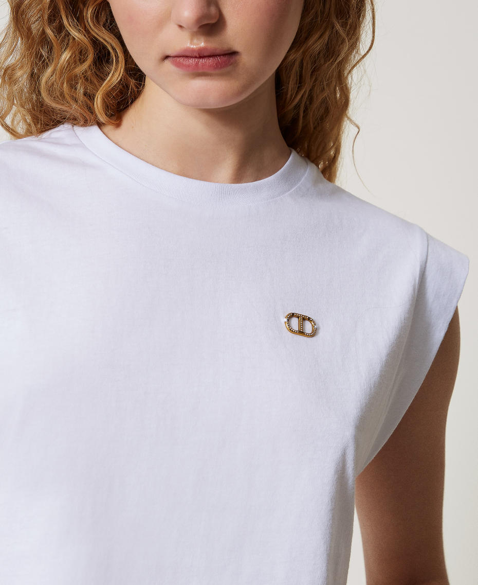 T-shirt cropped con logo Oval T di strass Bianco Donna 251TT2043_00001_04