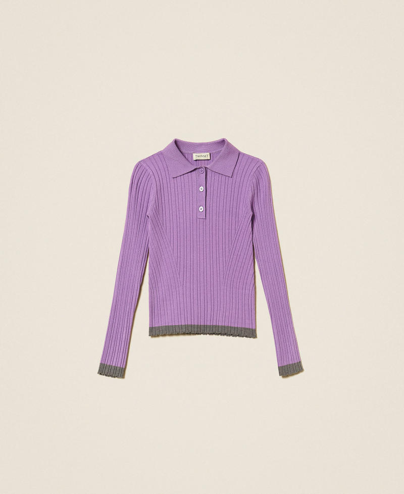 Pull polo c&ocirc;tel&eacute; avec d&eacute;tails contrast&eacute;s Bicolore Violet "Jacinthe"/Gris Fonc&eacute; Chin&eacute; Fille 262GJ3010_13791_S0