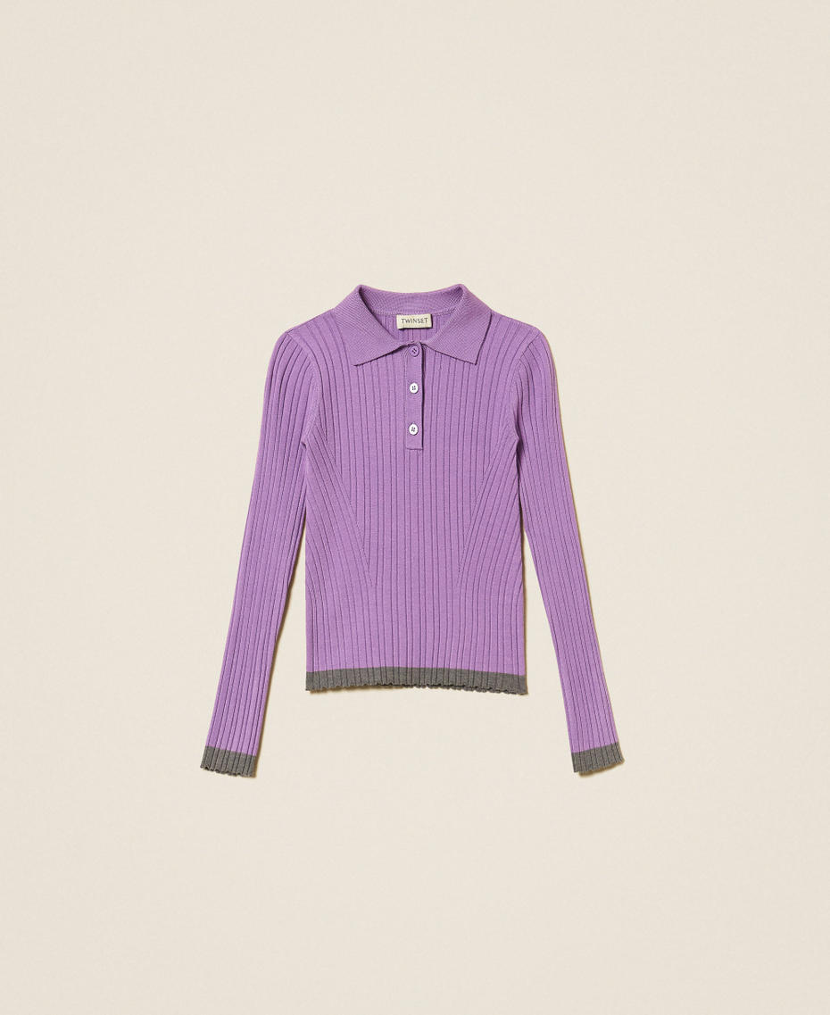Pull polo c&ocirc;tel&eacute; avec d&eacute;tails contrast&eacute;s Bicolore Violet "Jacinthe"/Gris Fonc&eacute; Chin&eacute; Fille 262GJ3010_13791_S0