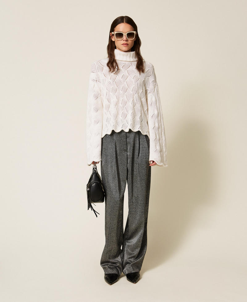 Wool blend turtle neck jumper with scalloped hem White Snow Woman 252TT3424_00282_T0