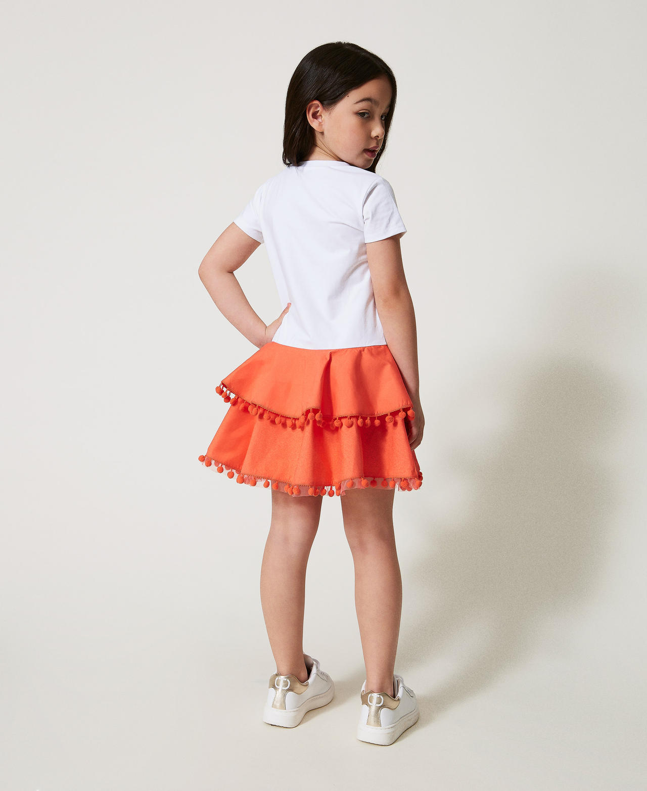 Robe courte avec volants et pompons Bicolore Ice/Sugar Coral Fille 251GJ242B_12256_03