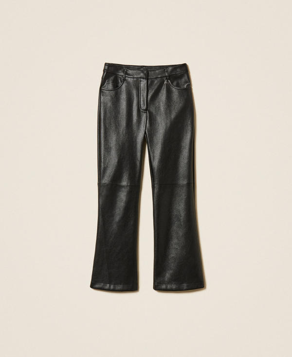 Faux leather flared trousers