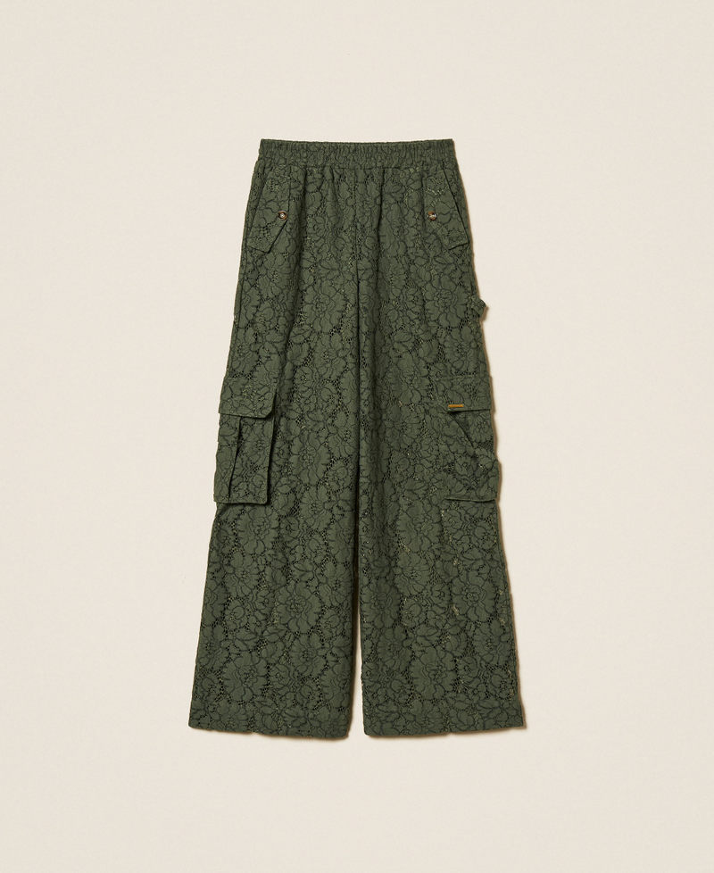 R&eacute;brod&eacute; lace cargo trousers Thyme Green Woman 261LL2AGG_12843_S0