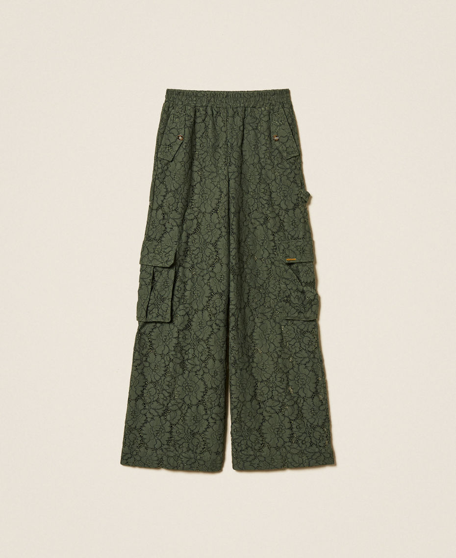 R&eacute;brod&eacute; lace cargo trousers Thyme Green Woman 261LL2AGG_12843_S0