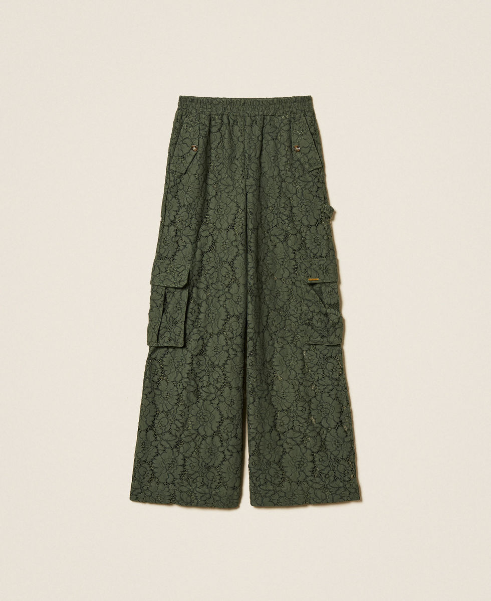 R&eacute;brod&eacute; lace cargo trousers