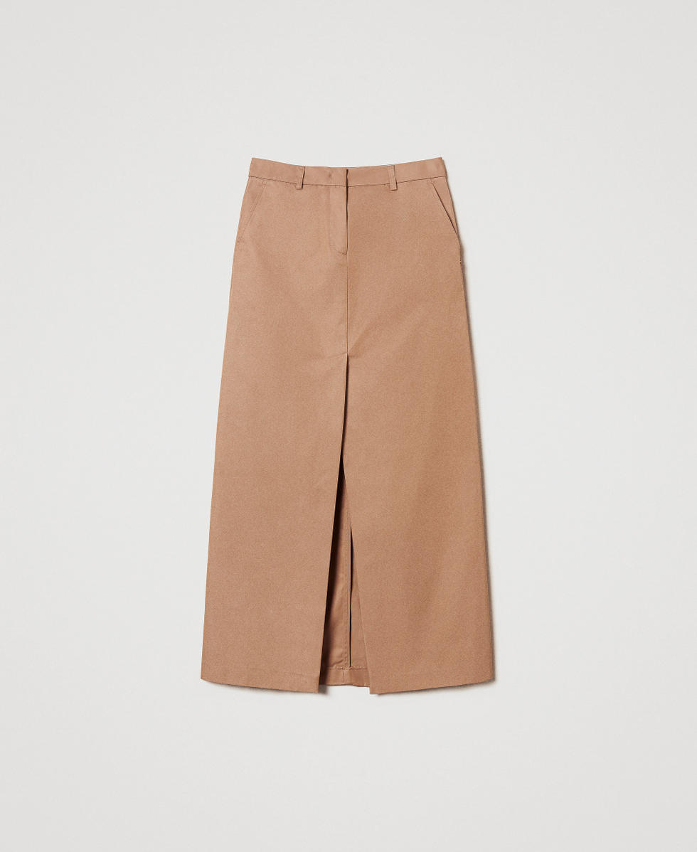 Long twill skirt with slit Brown Box Woman 251LL2ECC_12112_S0