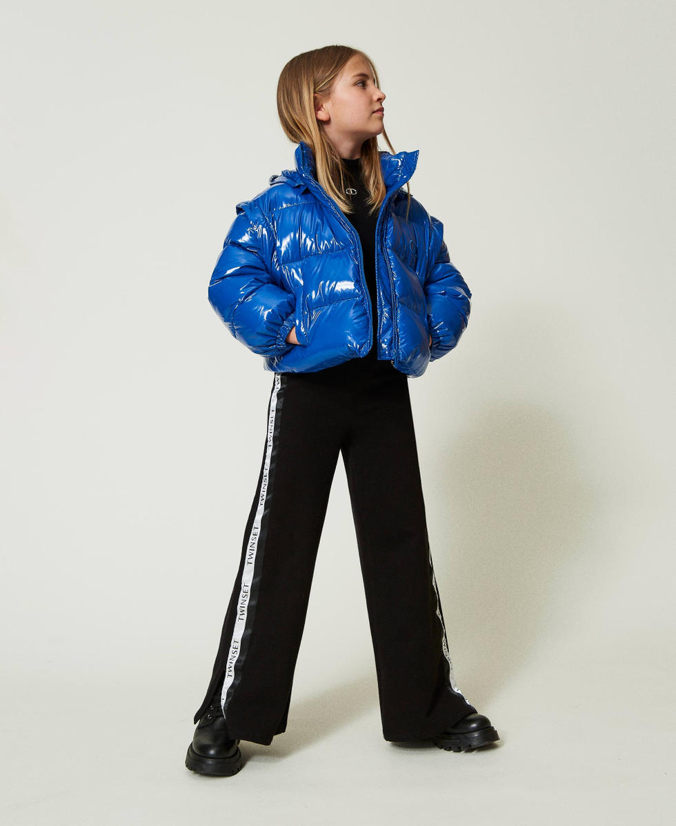 Plush fabric palazzo trousers with logo Black Girl 242GJ2334_00006_T0