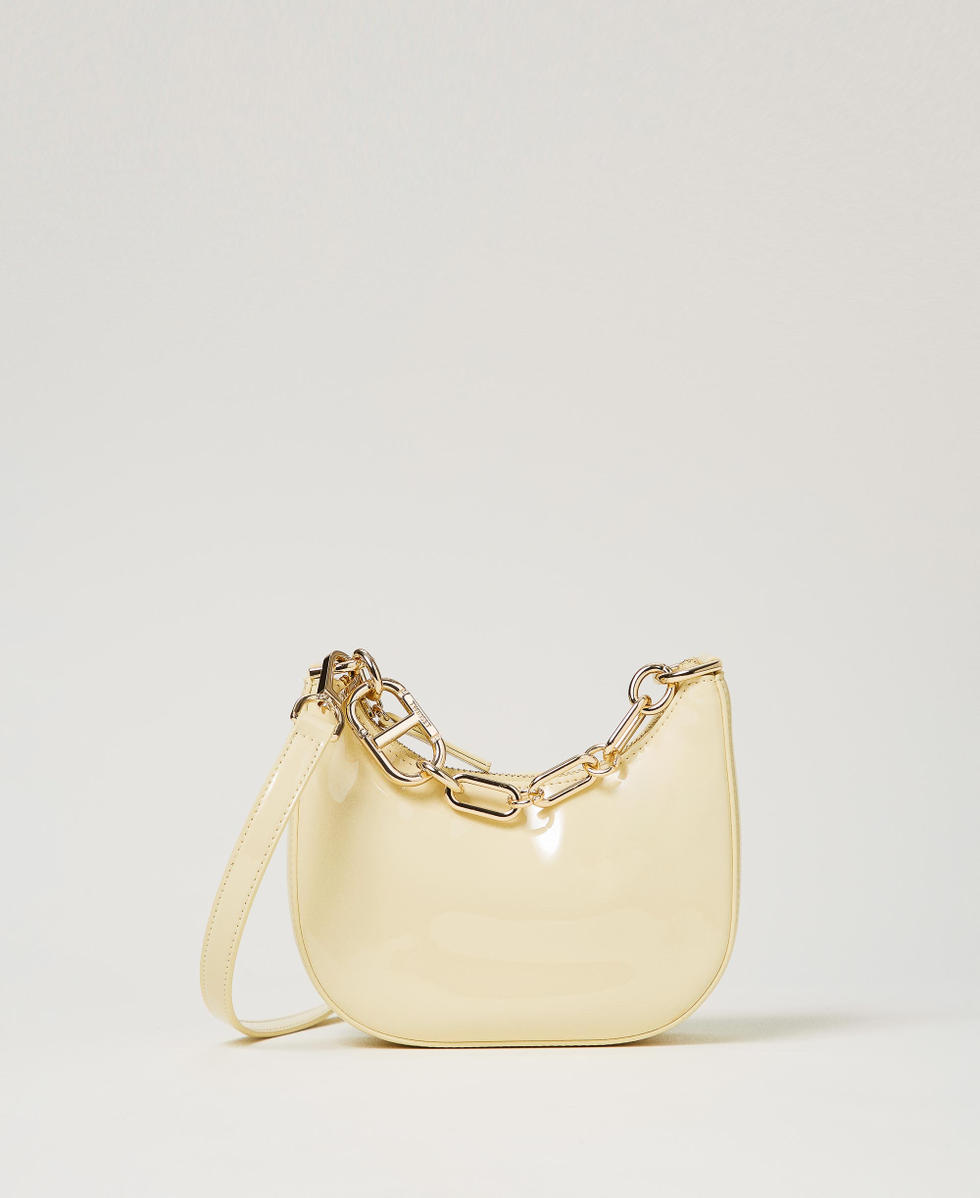 &lsquo;Mini Croissant&rsquo; patent effect bag Pale Yellow Woman 251TB7341_12144_01
