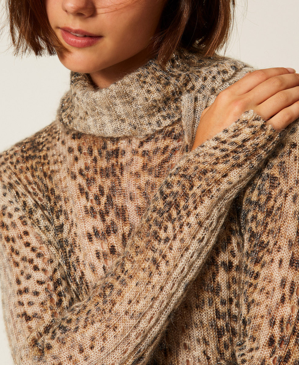 Pullover aus Mohairmischung mit Print Animalprint Brown Frau 252TT3490_13041_04
