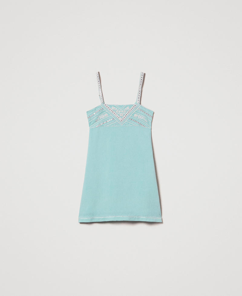 Short linen-blend dress with embroidery Green Marine/Almond Beige Embroidery Woman 251LM2FBB_12374_S0