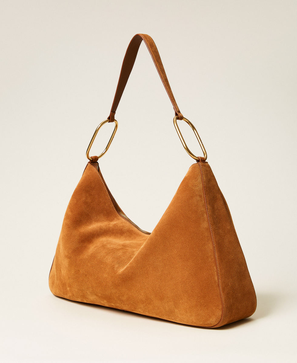 'Liliane' large suede bag with rings "Bubinga Wood" Brown Woman 261TB7085_11061_03