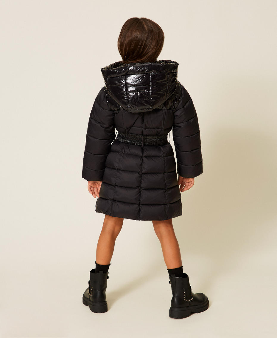 Long puffer jacket with logo belt Black Girl 252GJ2160_00006_04