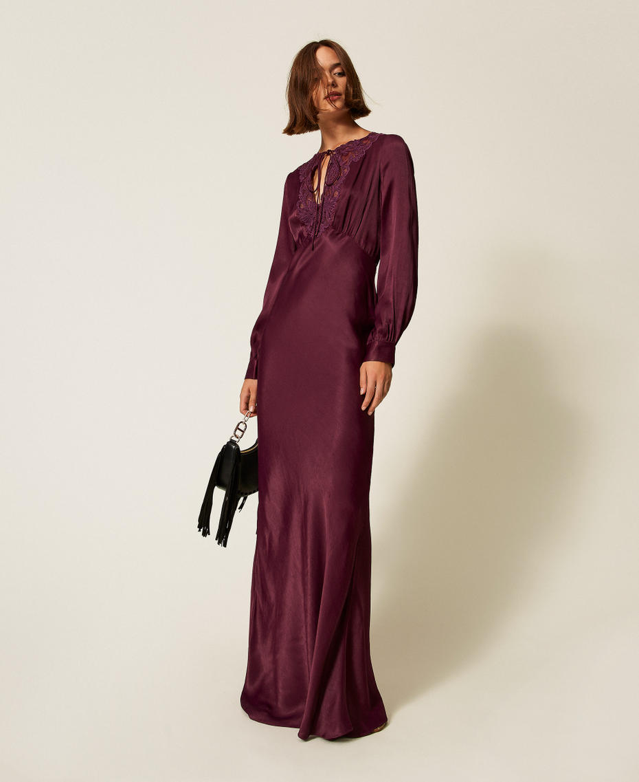 Long satin dress with embroidery Purple Eden Woman 252TT2244_12635_01