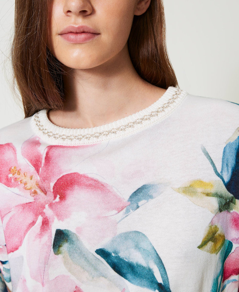 Pullover mit Blumenprint Blumenprint Perlmutt / Multicolor, gestreift Frau 251LB3PAA_12198_04