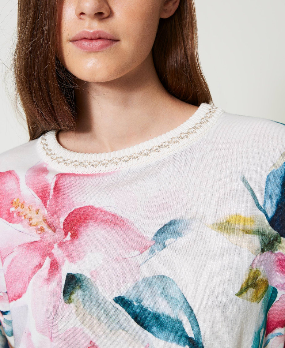 Pullover mit Blumenprint Blumenprint Perlmutt / Multicolor, gestreift Frau 251LB3PAA_12198_04