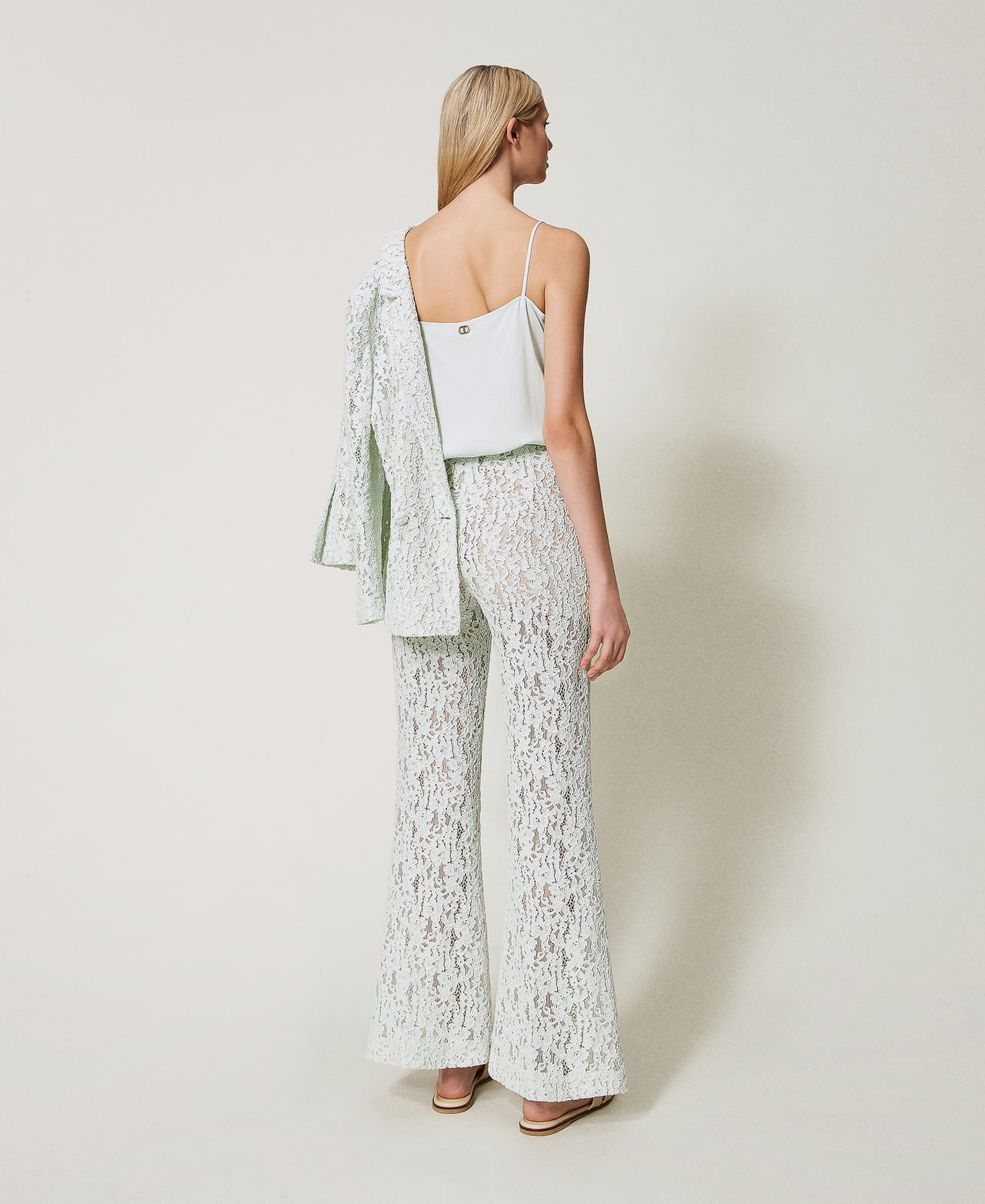 Flared trousers in floral lace Water Green Woman 251TT2016_12371_03