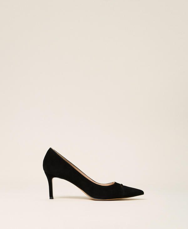 Suede court shoes with logo
