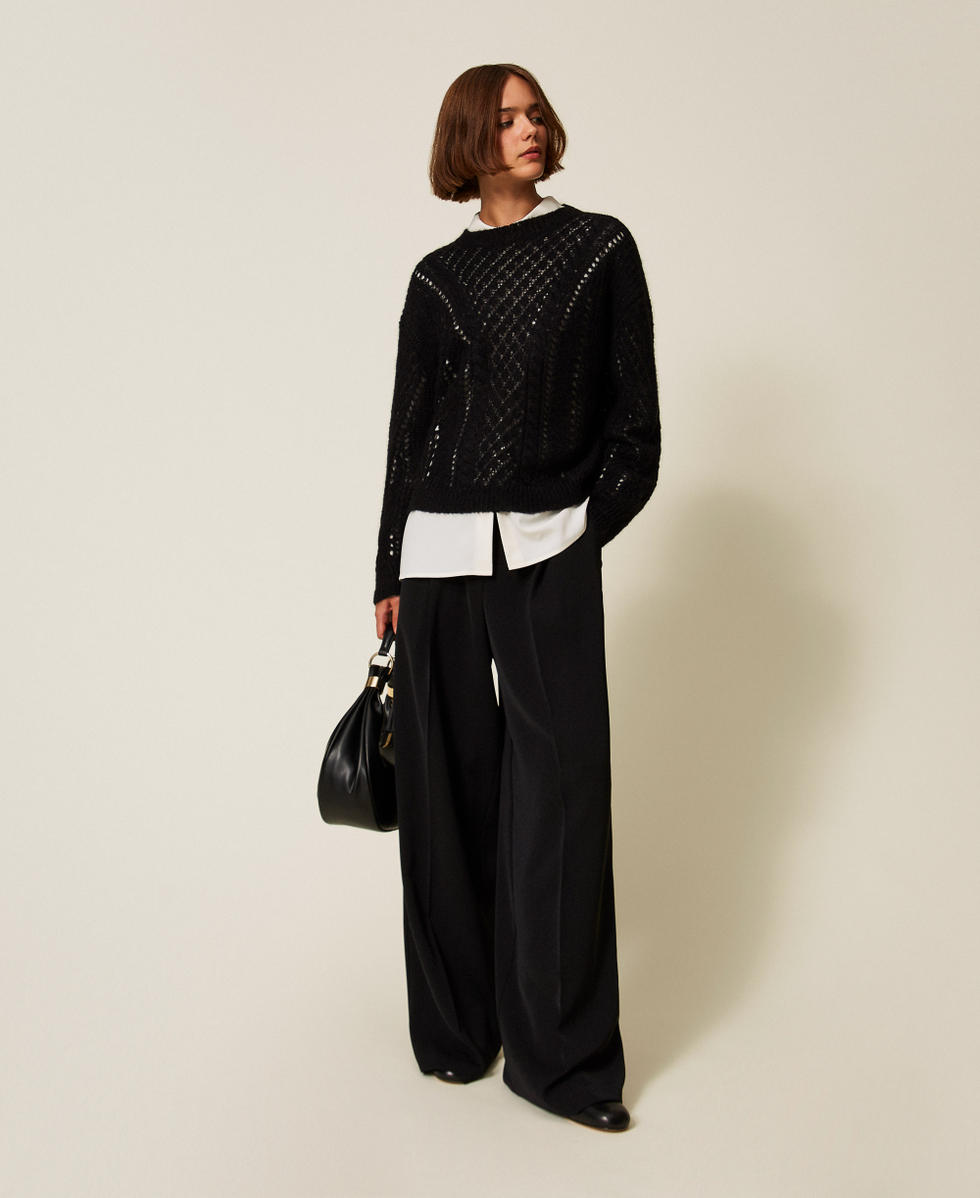 Pull ajour&eacute; en mohair m&eacute;lang&eacute; Noir Femme 252TT3201_00006_T0