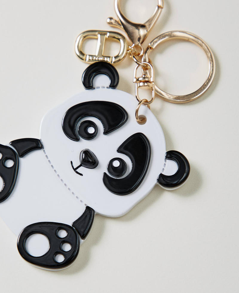 Panda key ring with Oval T Two-tone Optical White / Black Woman 251TH7014_01870_02
