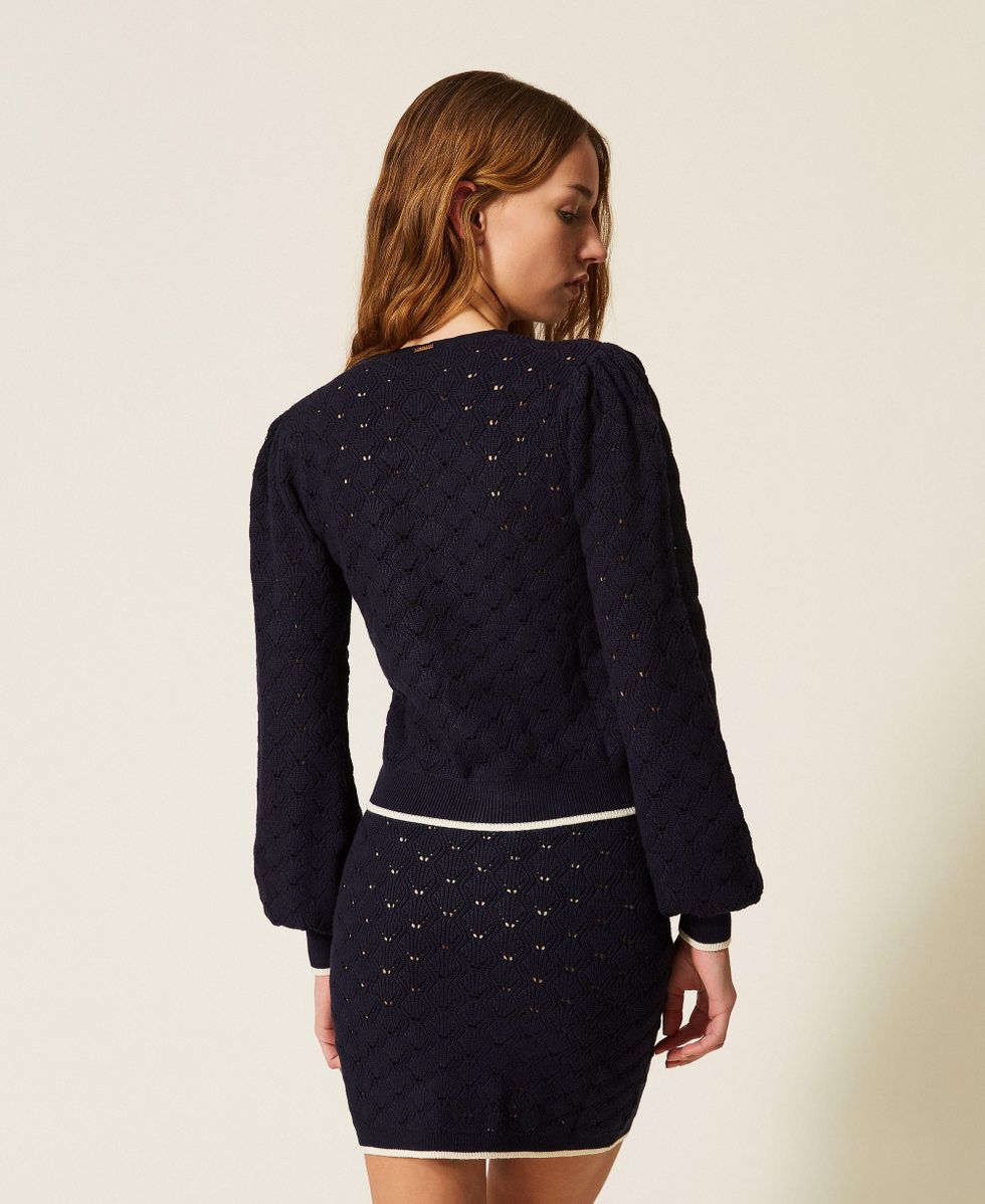 Cardigan aus Jacquard-Strick Nachtblau Frau 261TP3032_13172_03